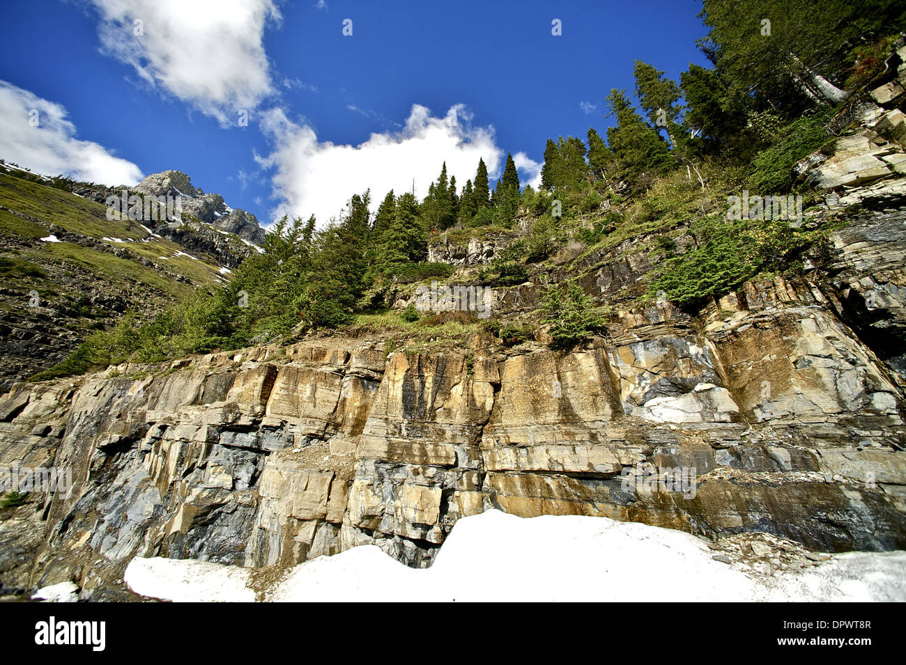 Montana Geology. Scenic Montana Rocky Mountains Landscape with Snow. Montana State, USA. Stock Photo