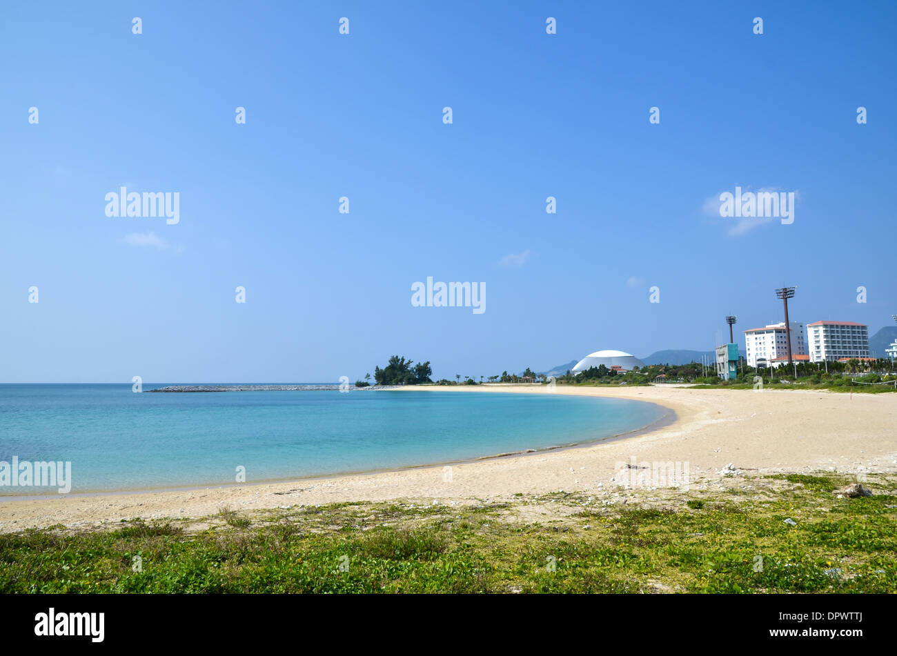 View over the tropical bay at Nago Beach at Okinawa in Japan Stock Photo