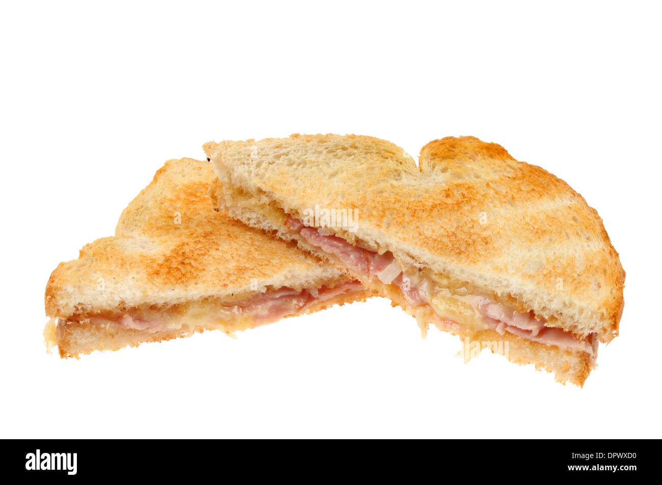 Toasted cheese and ham sandwich isolated against white Stock Photo