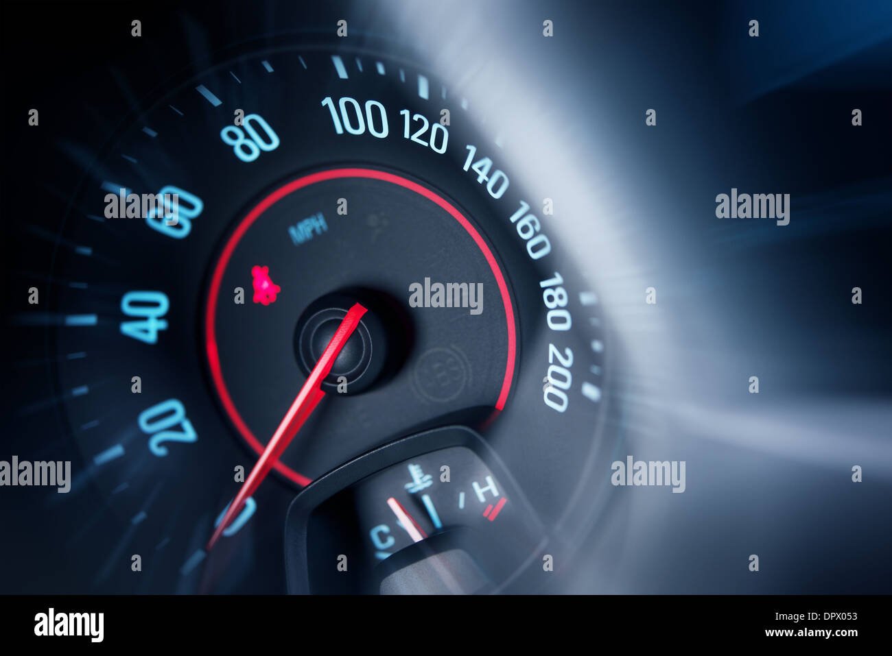Car Speedometer Closeup with Motion Blur. Car Driving Theme. Stock Photo