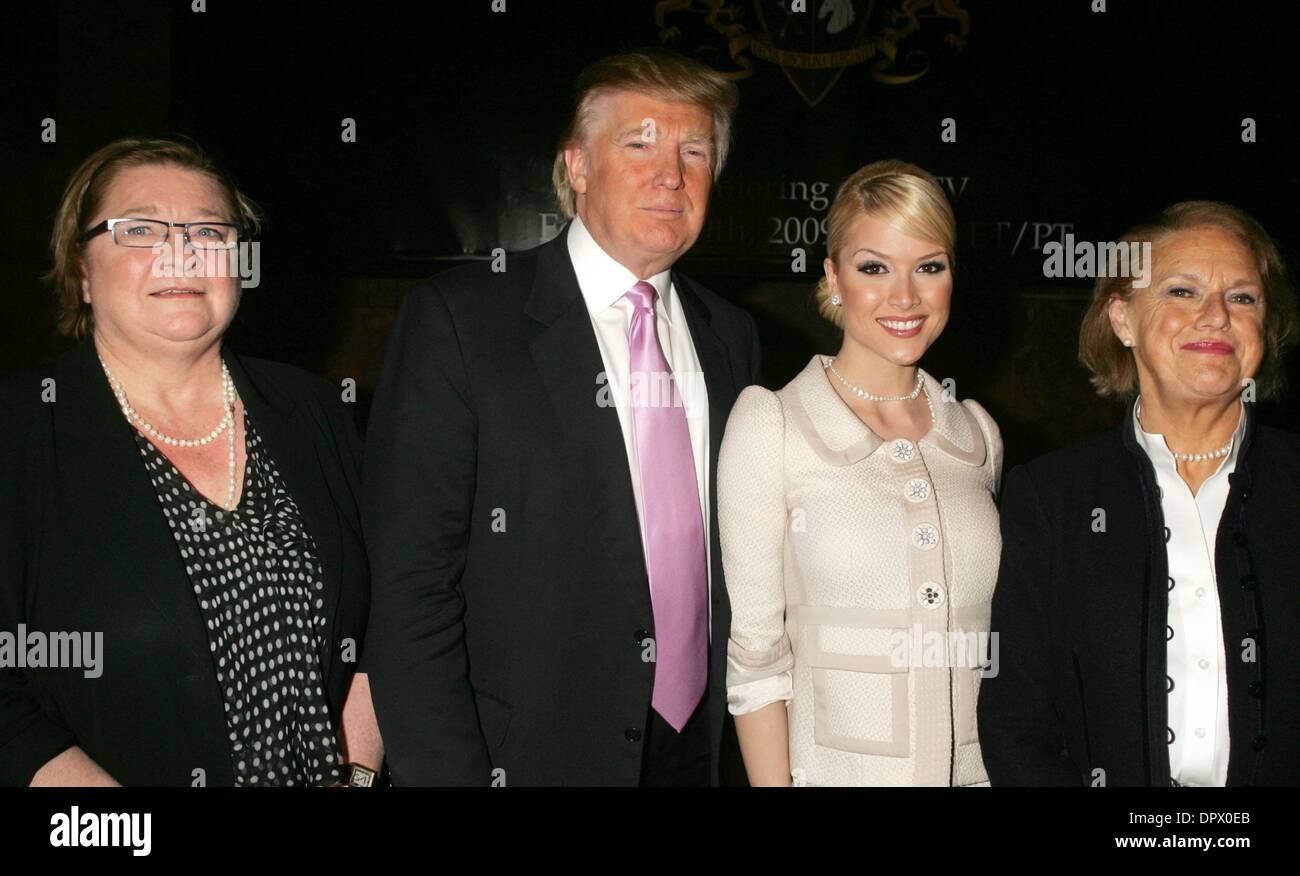 Jan 29, 2009 - New York, New York, USA - Head Disciplinarian ROSEMARY SHRAGER, businessman DONALD TRUMP, former Miss USA and school visiting instructor of the new  MTV reality show 'The Girls of Hedsor Hall' TARA CONNER, and headmistress GILLIAN HARBORD attend the press conference introducing the show at Trump Tower. (Credit Image: Â© Nancy Kaszerman/ZUMA Press) Stock Photo