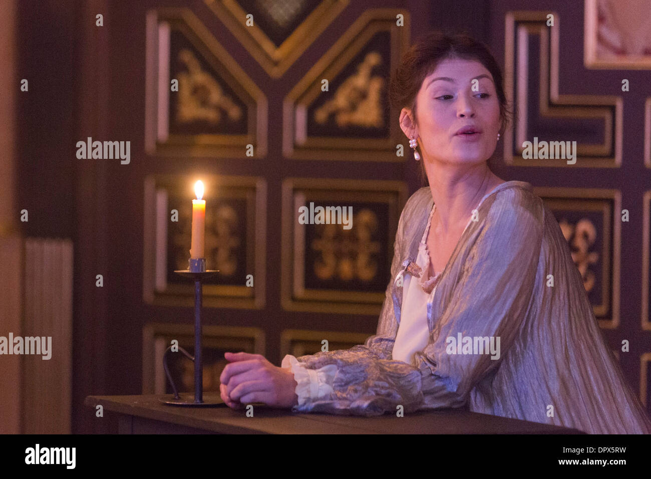 Gemma Arterton in the play 'The Duchess of Malfi' by John Webster. Sam Wanamaker Playhouse, Globe Theatre, London Stock Photo