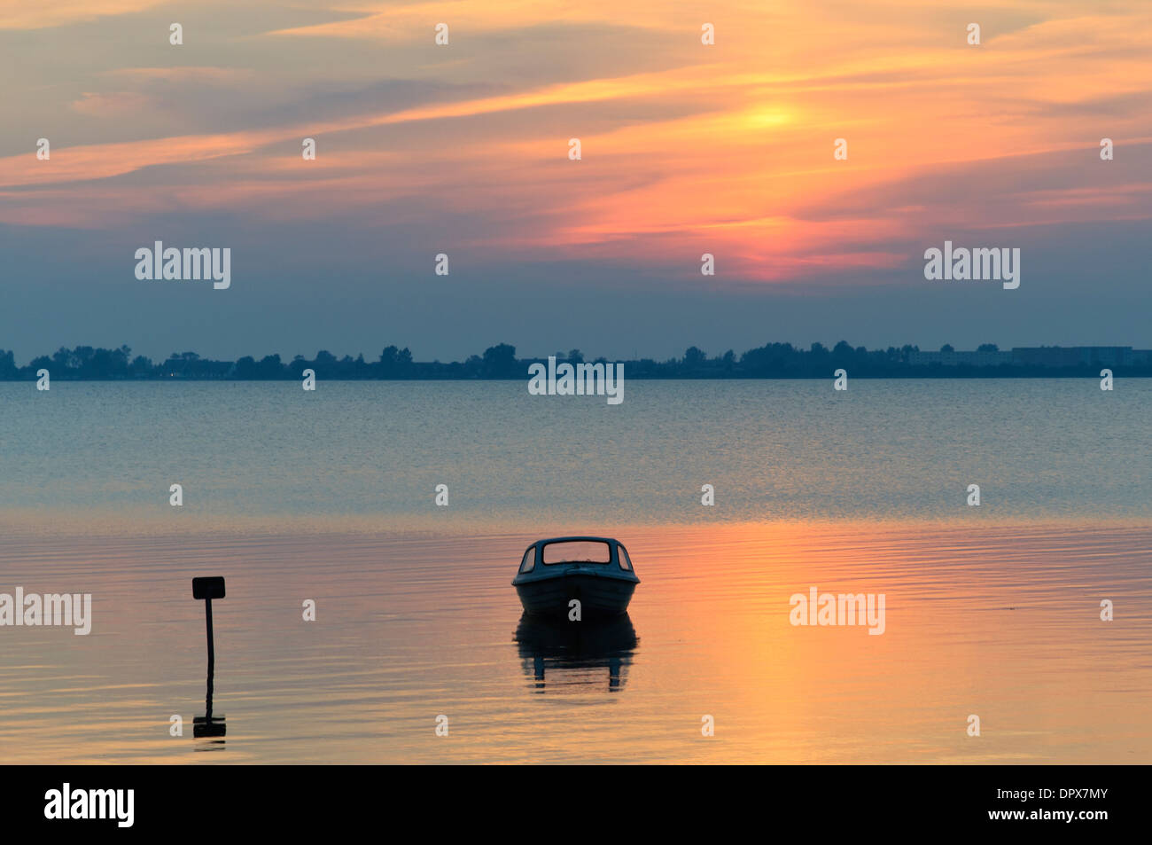 Evening mood at Wieker Bodden, Ruegen, Germany Stock Photo