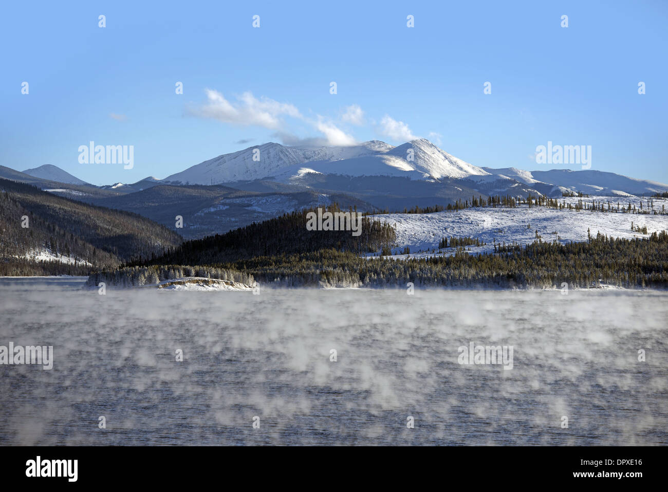 Lake Water Vapor in Winter. Very Low Temperature Water Vapor and Heat