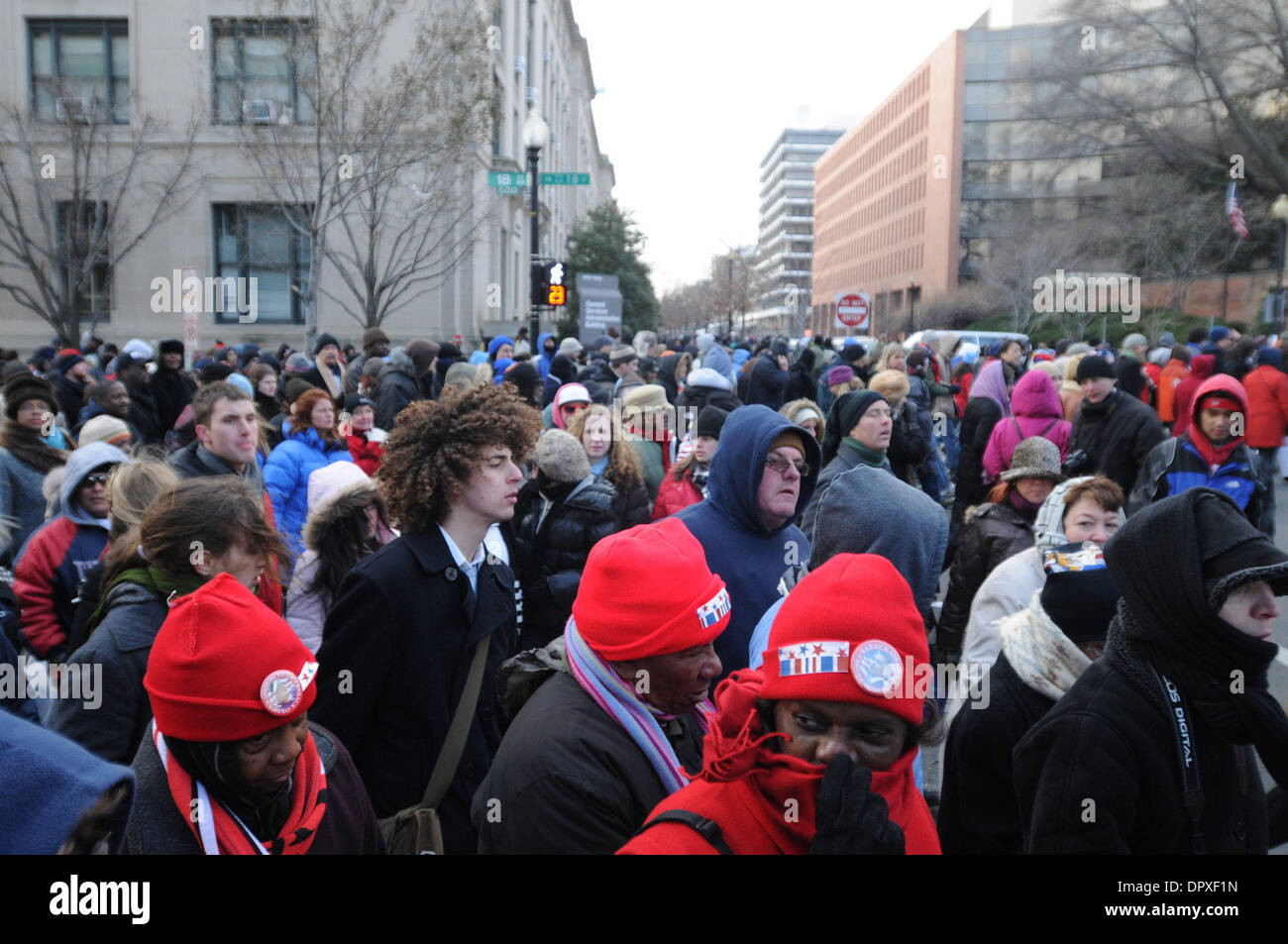 Jan 20, 2009 - Washington, District of Columbia, USA - A sea of people walk through the streets after the historic inauguration of Obama as the 44th president of the United States.  (Credit Image: © Laura Segall/ZUMA Press) Stock Photo