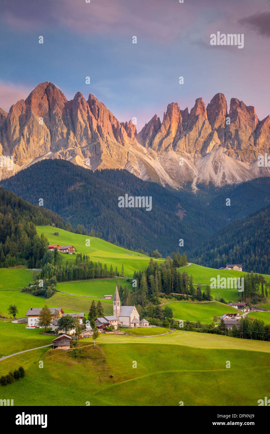 Santa Maddelena and The Dolomites in Val di Funes, Trentino-Alto-Adige Italy Stock Photo