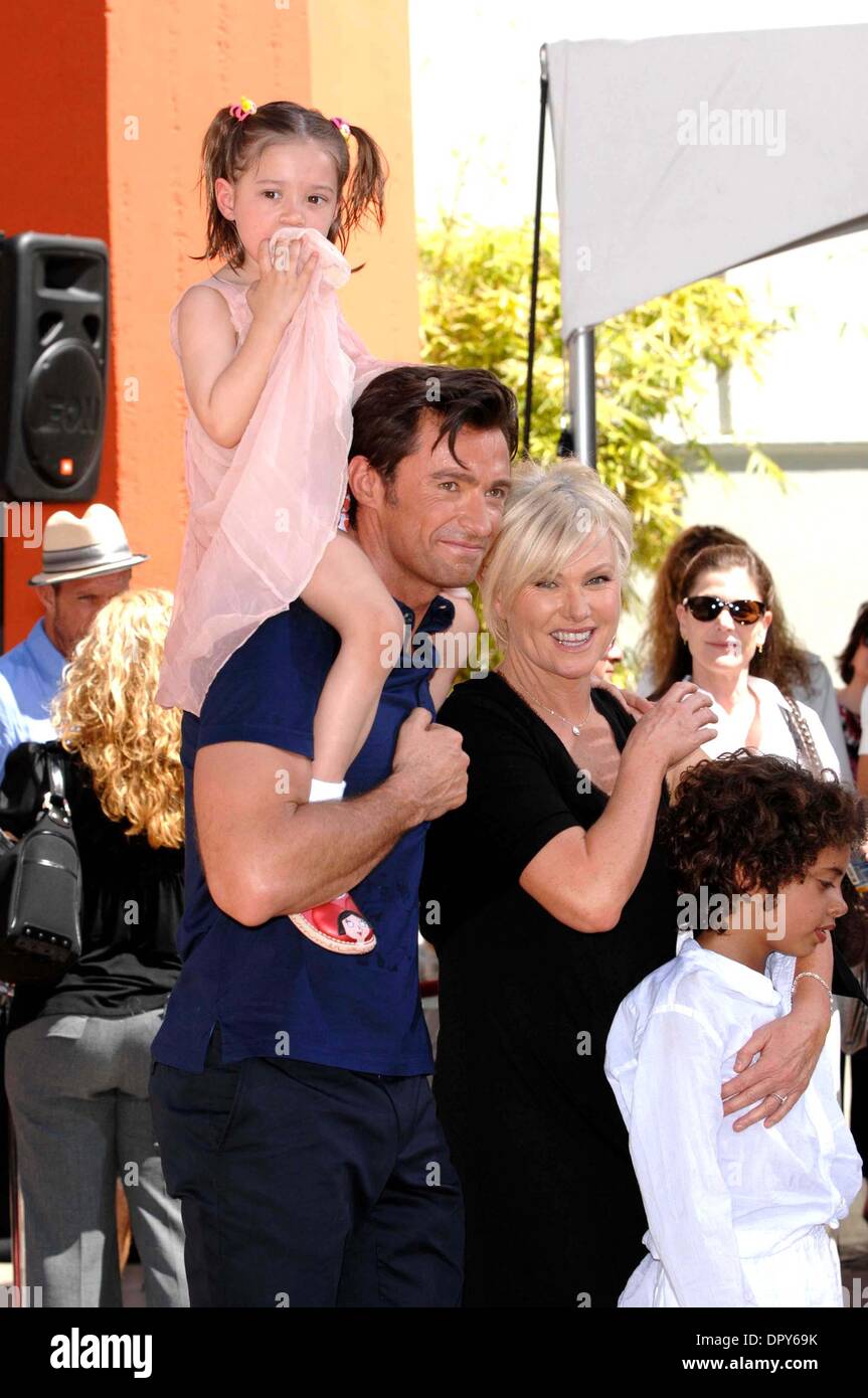 HUGH JACKMAN, DEBORRA-LEE FURNESS AVA ELIOT JACKMAN AND OSCAR MAXIMILLIAN  JACKMAN during a Hand and Footprint Ceremony in honor of HUGH JACKMAN, held  at Grauman's Chinese Theatre, on April 21, 2009, in