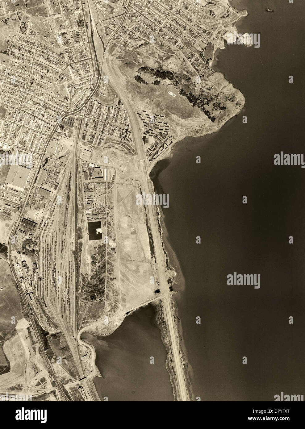 historical aerial photograph Candlestick Park, Visitation Valley, San