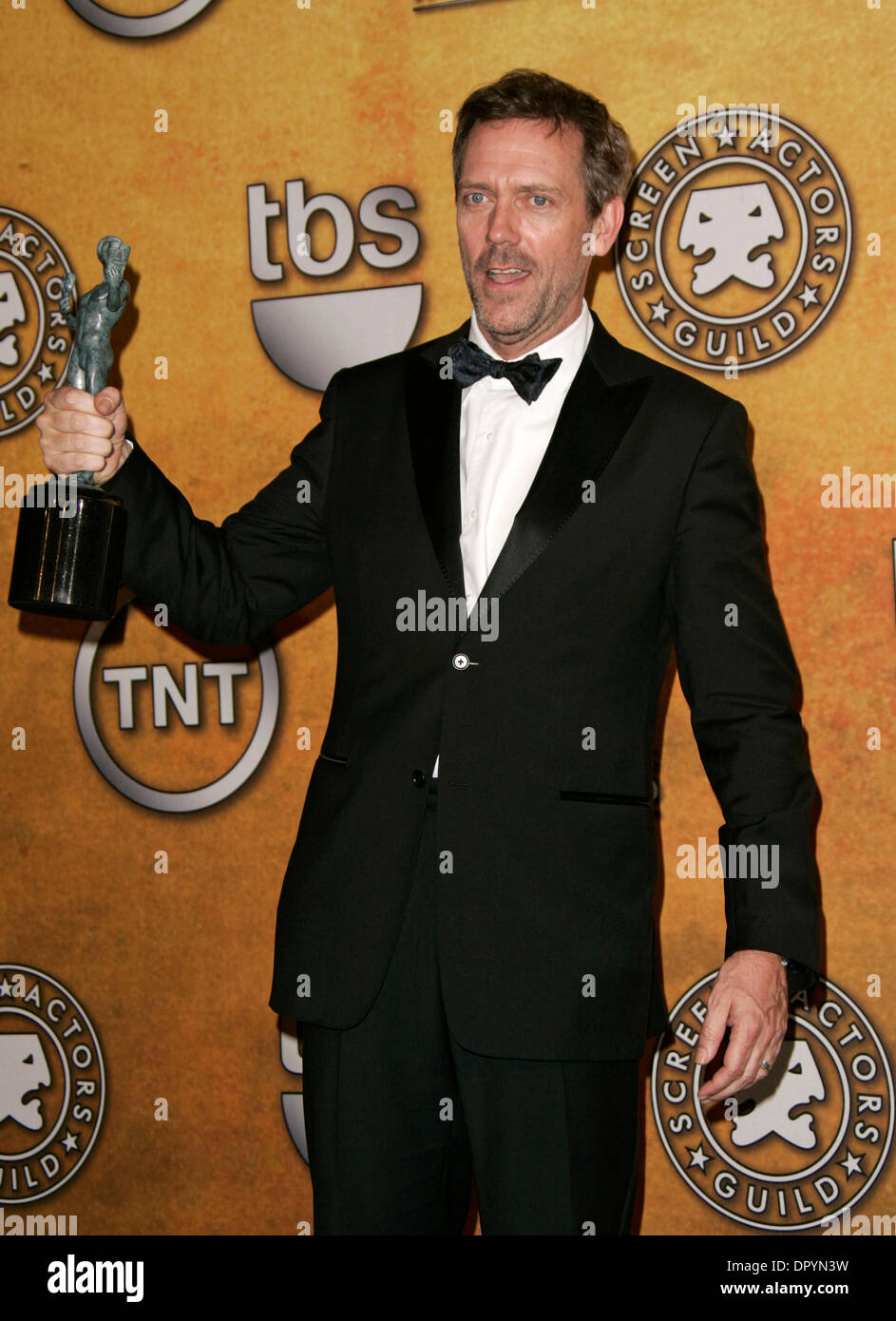 Jan. 25, 2009 - Los Angeles, California, USA - HUGH LAURIE with the award for 'Outstanding Performance by a Male Actor in a Drama Series' for 'House M.D.' in the pressroom at the 15th Annual Screen Actors Guild Awards at the Shrine Auditorium in Los Angeles. (Credit Image: © Lisa O'Connor/ZUMA Press) Stock Photo