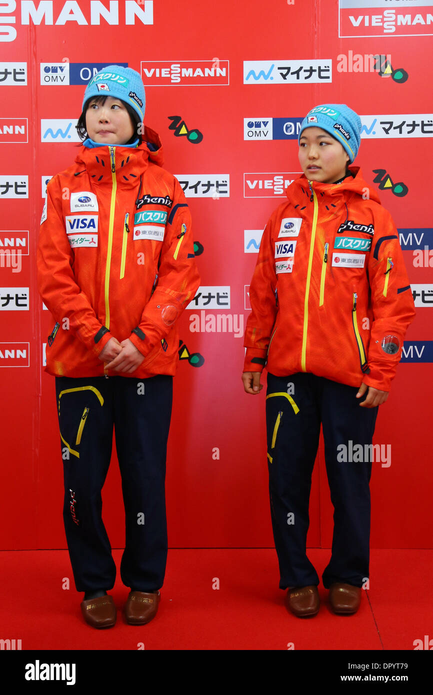 Yamagata, Japan. 17th Jan, 2014. (L-R) Yuki Ito, Sara Takanashi (JPN) Ski  Jumping : a press conference after FIS Ski Jumping World Cup Ladies in Zao  training round at Zao Jumping Hills,