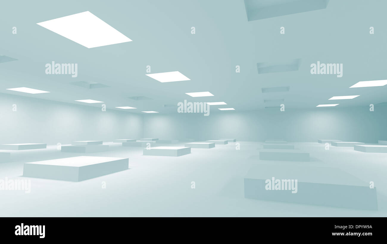 Abstract blue 3d interior with square lights Stock Photo - Alamy