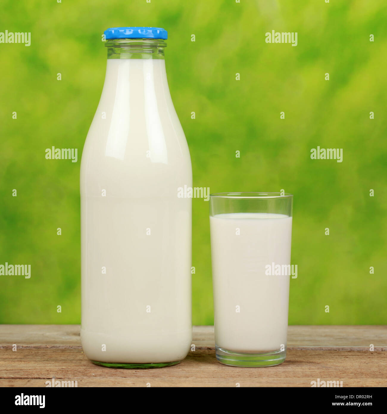Organic milk in a bottle and in a glass Stock Photo