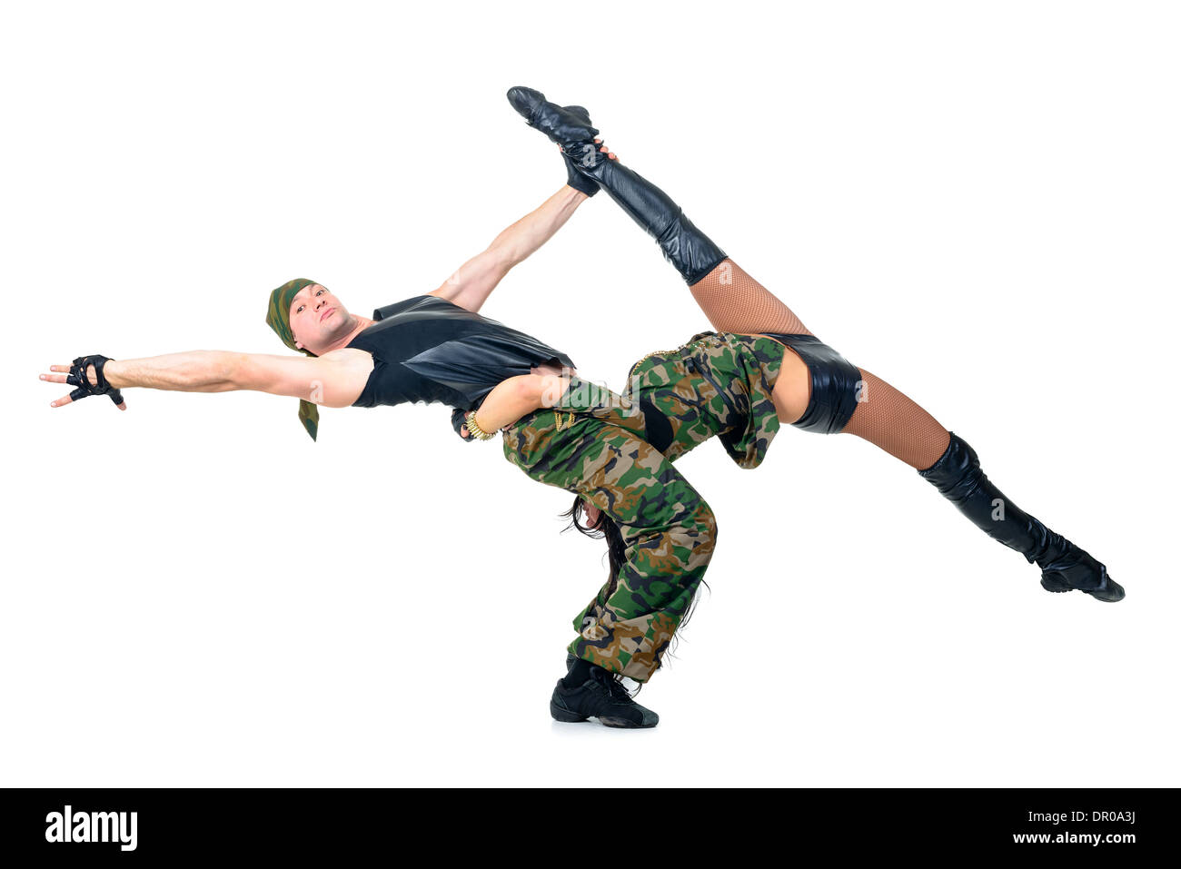 military dancer couple dressed in camouflage costumes Stock Photo Alamy