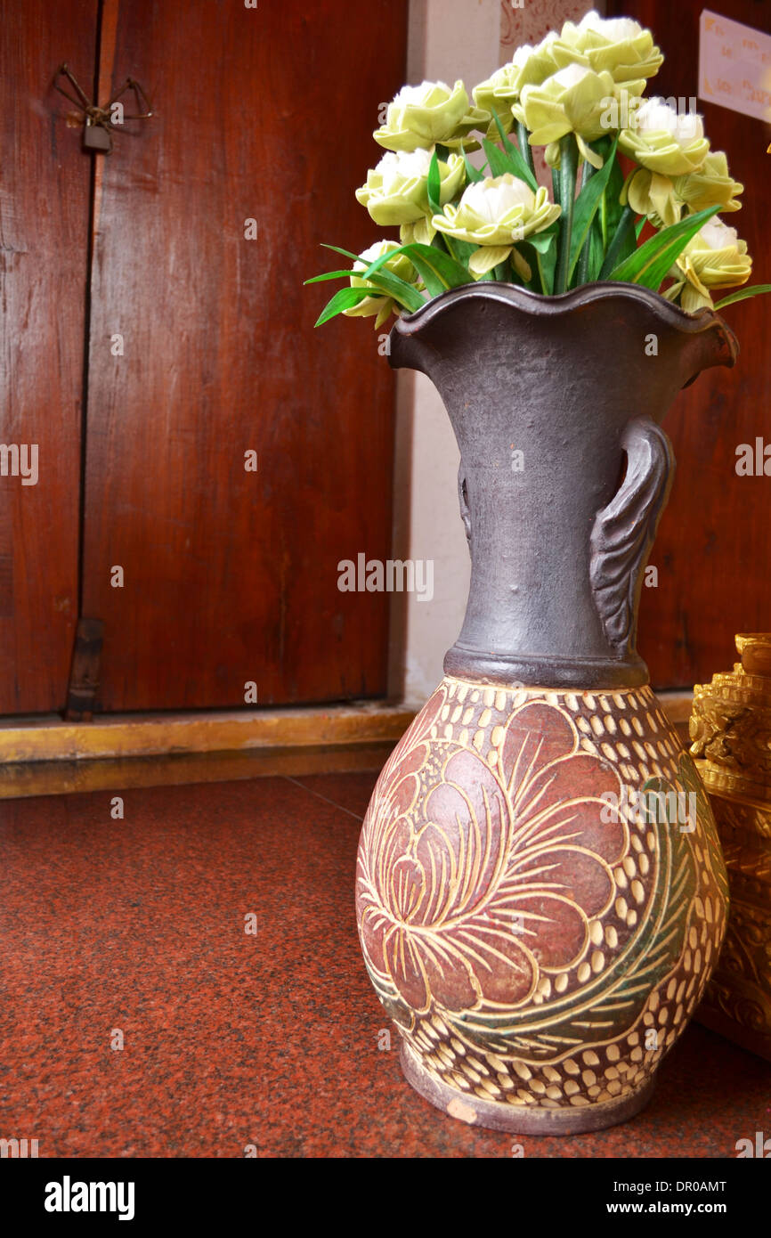 many lotus flower in Ceramic Vase at temple Stock Photo Alamy