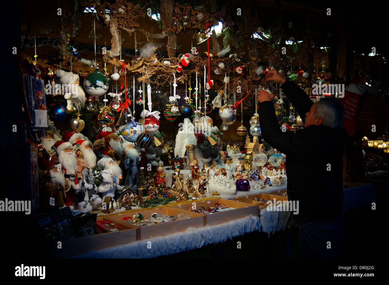 Stall selling Christmas ornaments, Munich Christmas Market Stock Photo