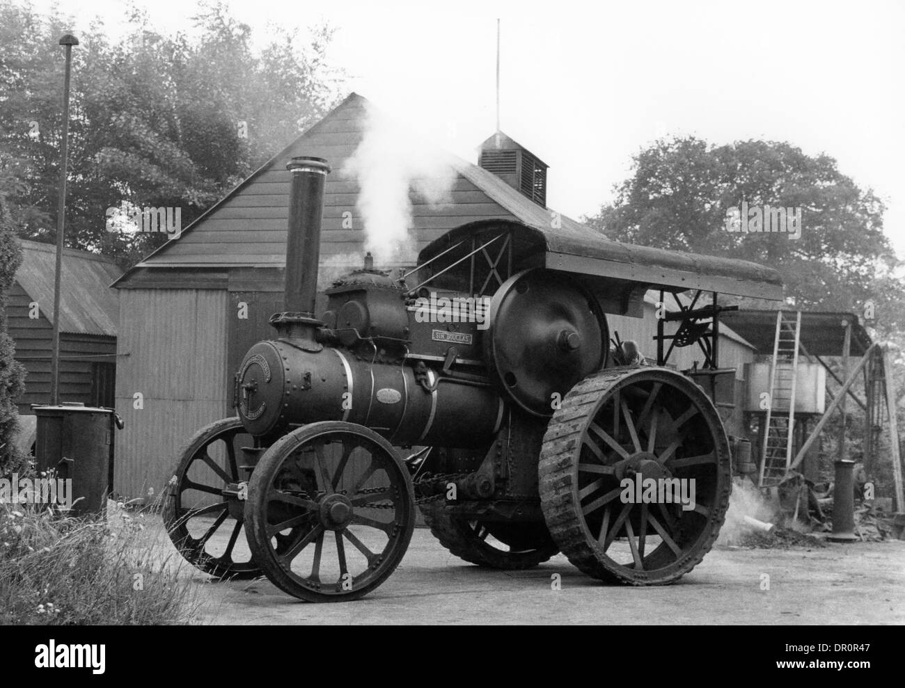 steam engine steaming up in a yard Stock Photo