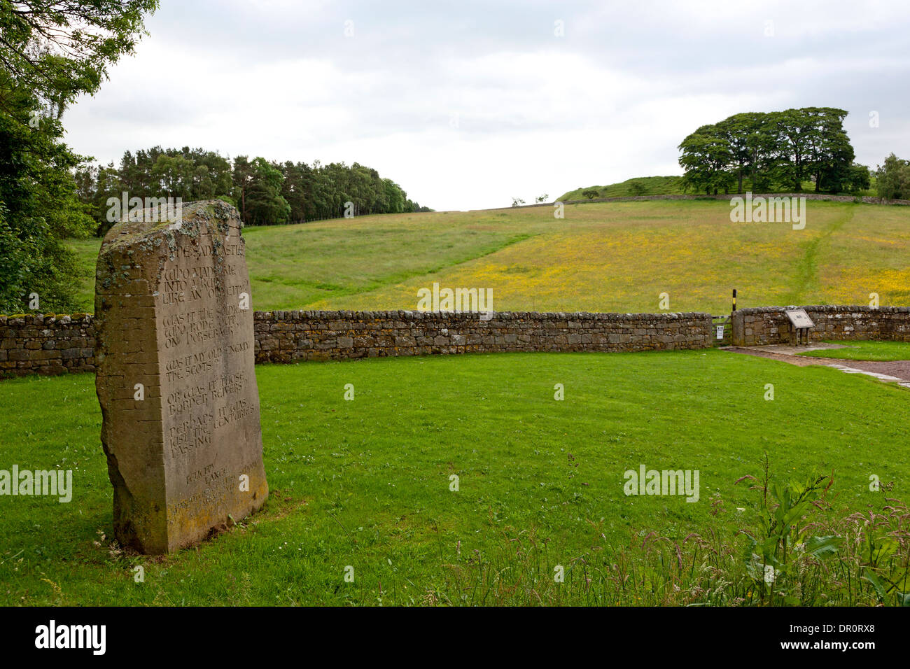 Stone near Harbottle Castle with inscription by Edwardian schoolgirl, Harbottle, Northumberland Stock Photo