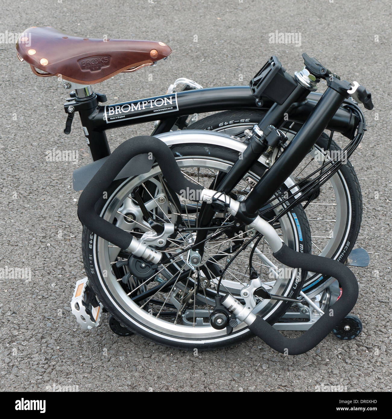 Folded Brompton Bicycle Stock Photo