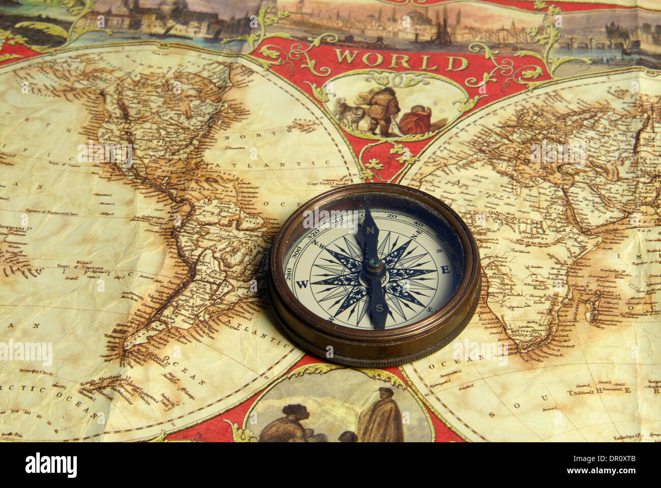 Treasure map, old navigation system, compass and direction Stock Photo