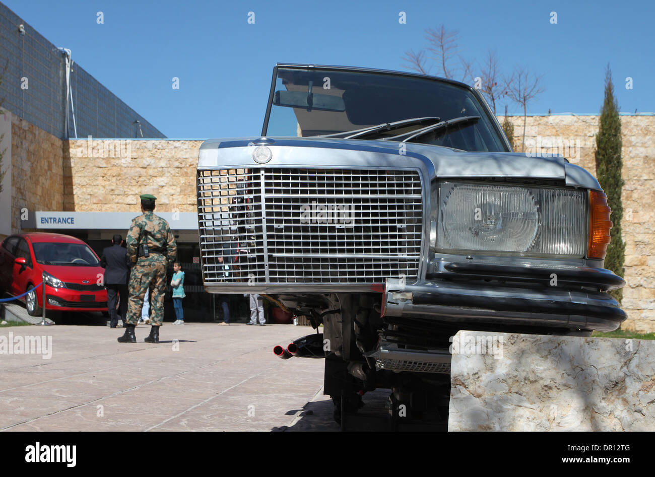 An old Mercedes-Benz exhibited in the entrance area of the Royal Automobile Museum. Al Hussein National Park, Amman, Jordan. Stock Photo