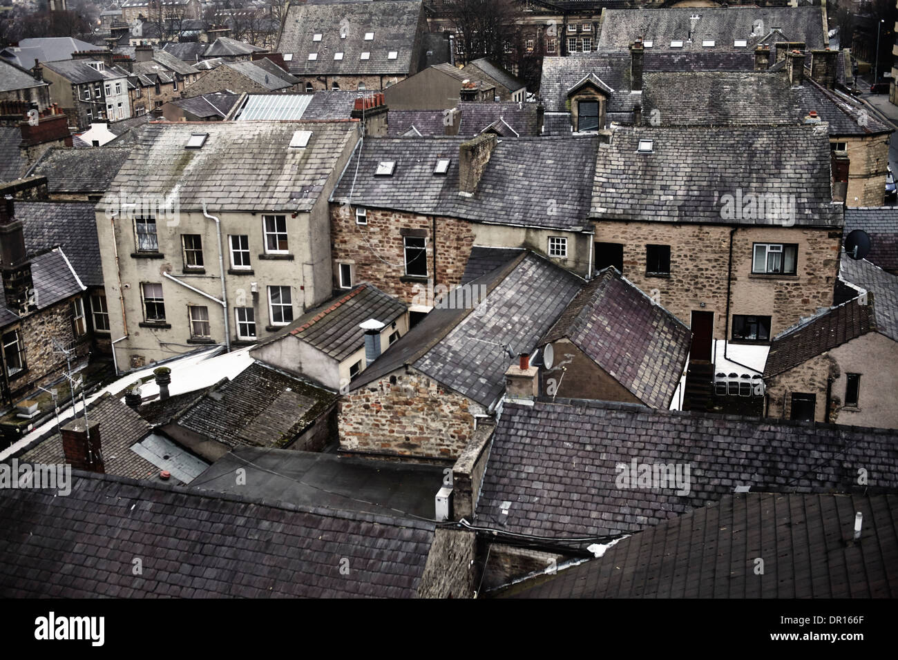 Rooftops and backs of houses in Lancaster, England Stock Photo