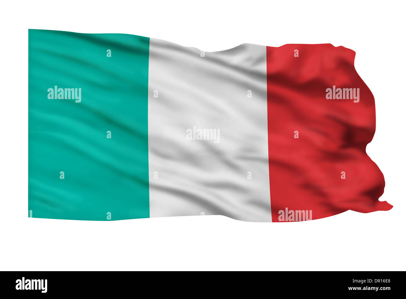 Flag of Italy flying high in the sky. Stock Photo