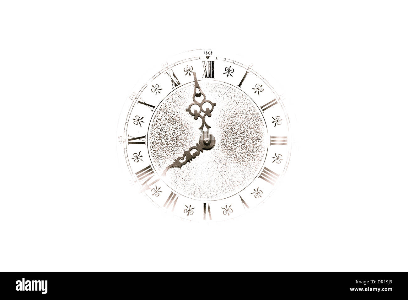 Abstract white background with silhouette of a clock face. Stock Photo