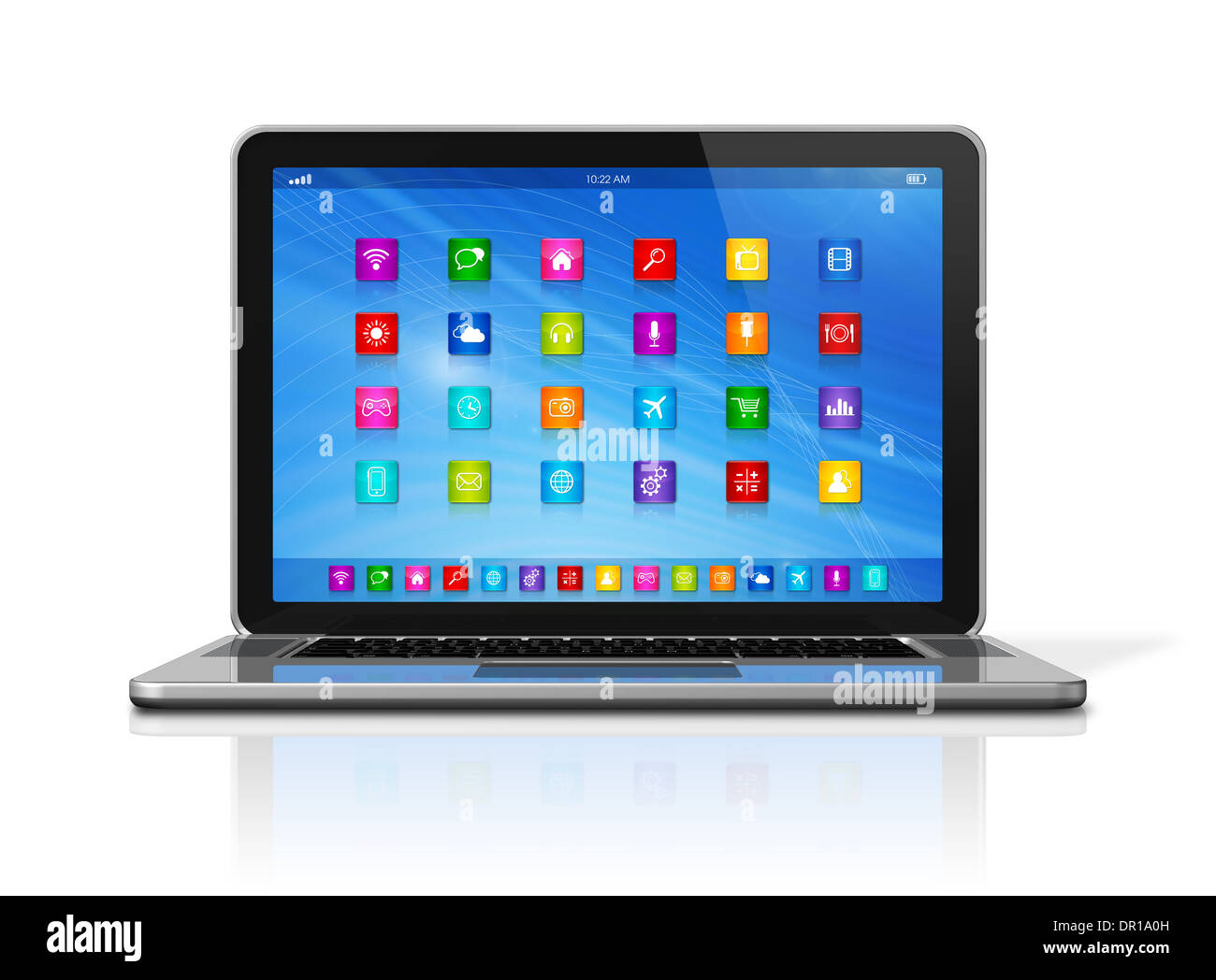 3D Laptop Computer apps icons interface isolated on white Stock Photo Alamy