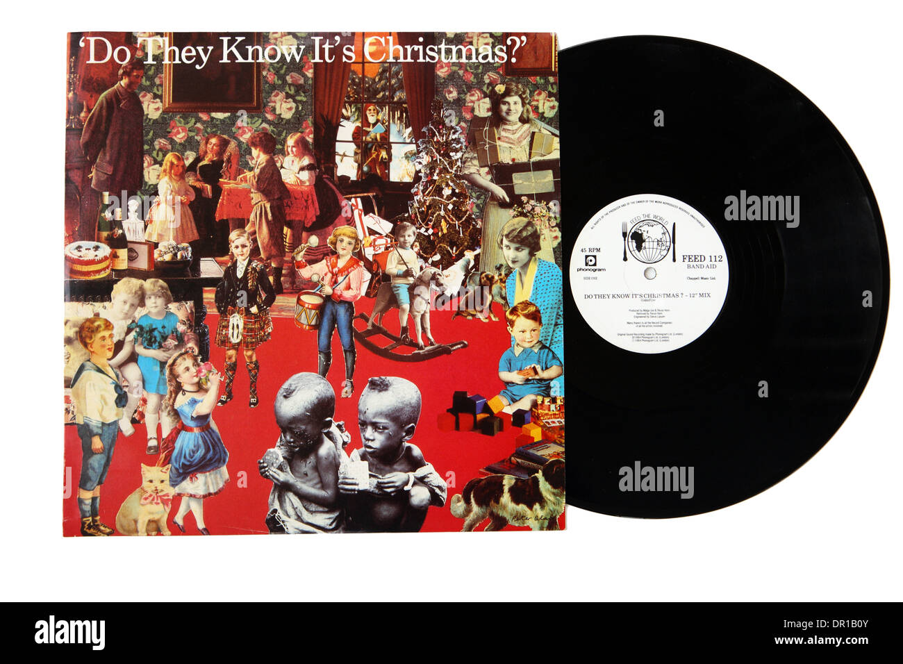 Band Aid, 'Do they Know It's Christmas' LP Record on a white background produced to raise money for anti-poverty in Ethiopia Stock Photo