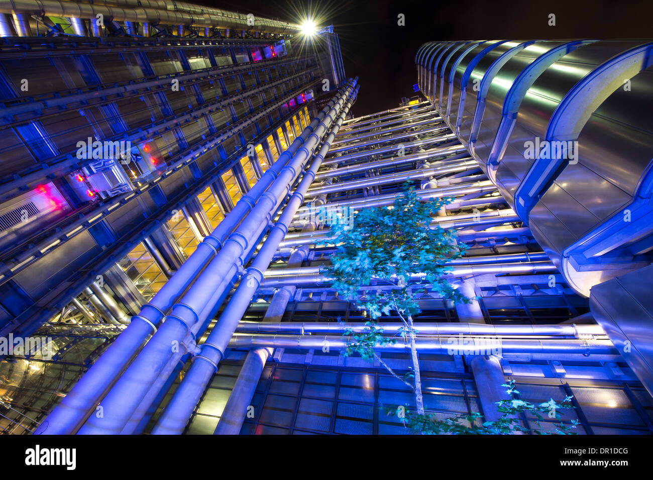Evening view of the famous Lloyds Building in the City of London, England. Stock Photo