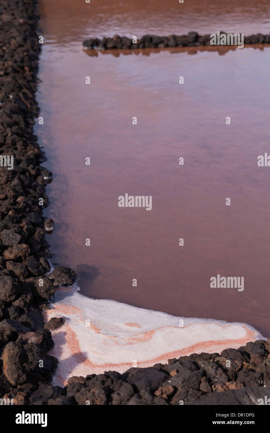 Saltwater ponds where sea salt production is carried out through desalination at Fuencaliente, La Palma Stock Photo