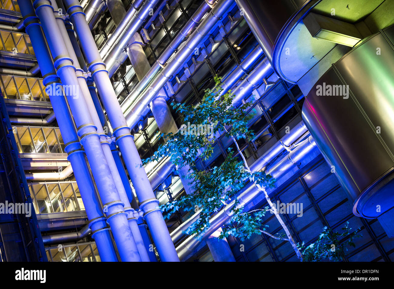 Evening view of the famous Lloyds Building in the City of London, England. Stock Photo