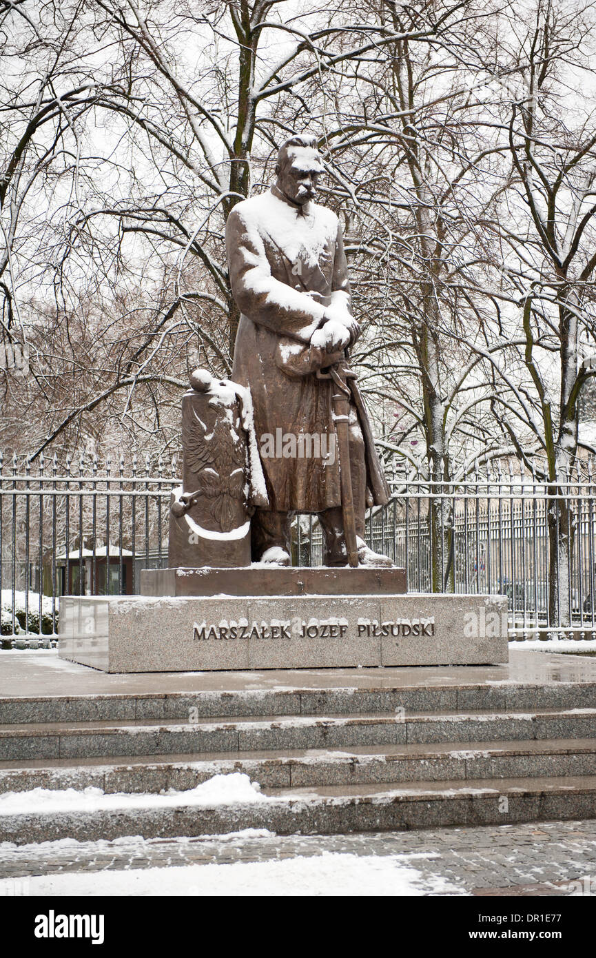 Marshal Pilsudski statue at square Stock Photo