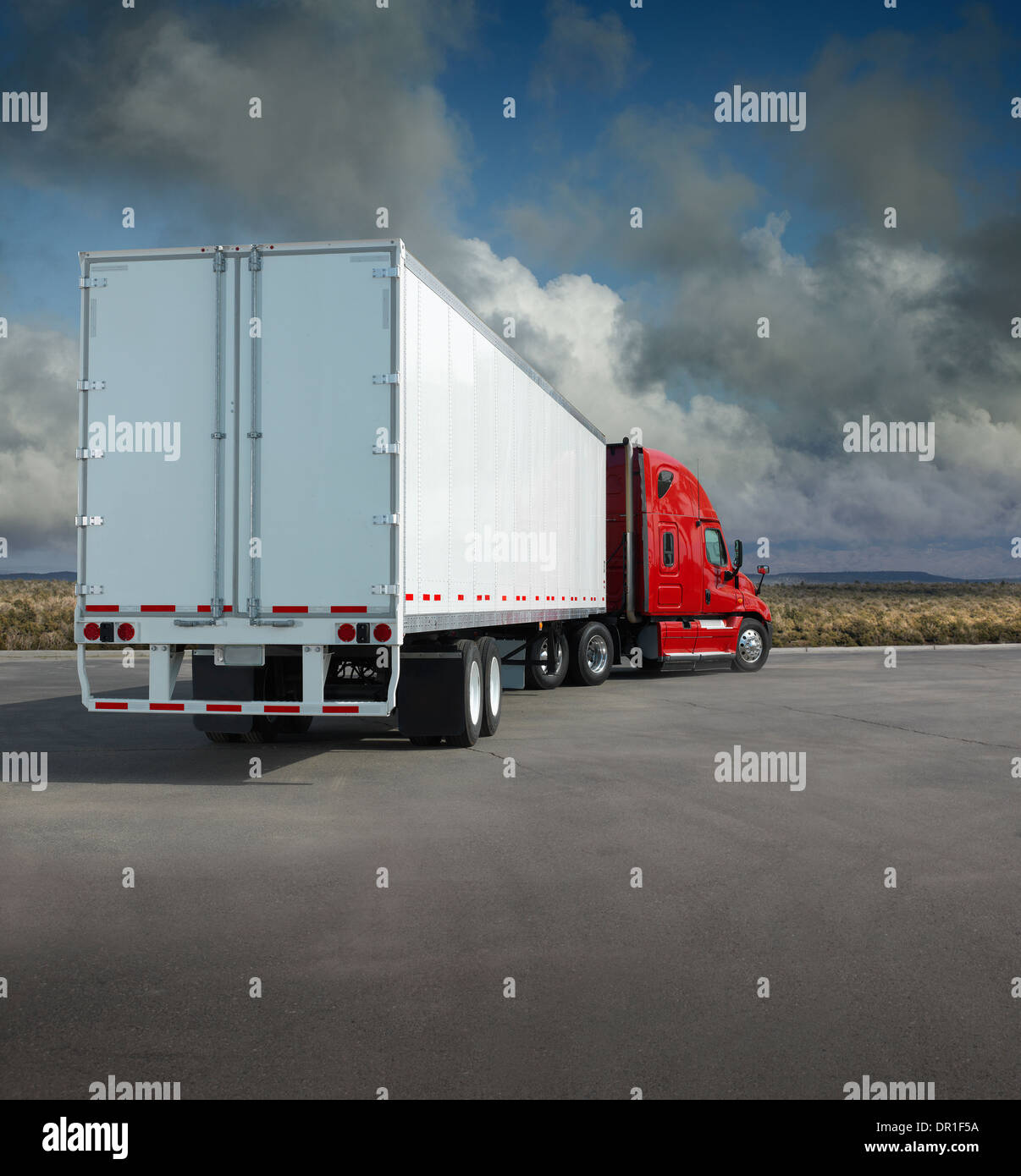 Semi-truck in parking lot Stock Photo