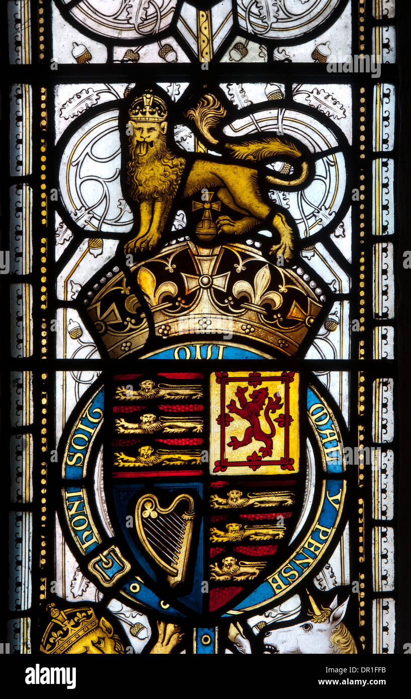 Royal coat of arms stained glass, All Saints Church, Kings Langley