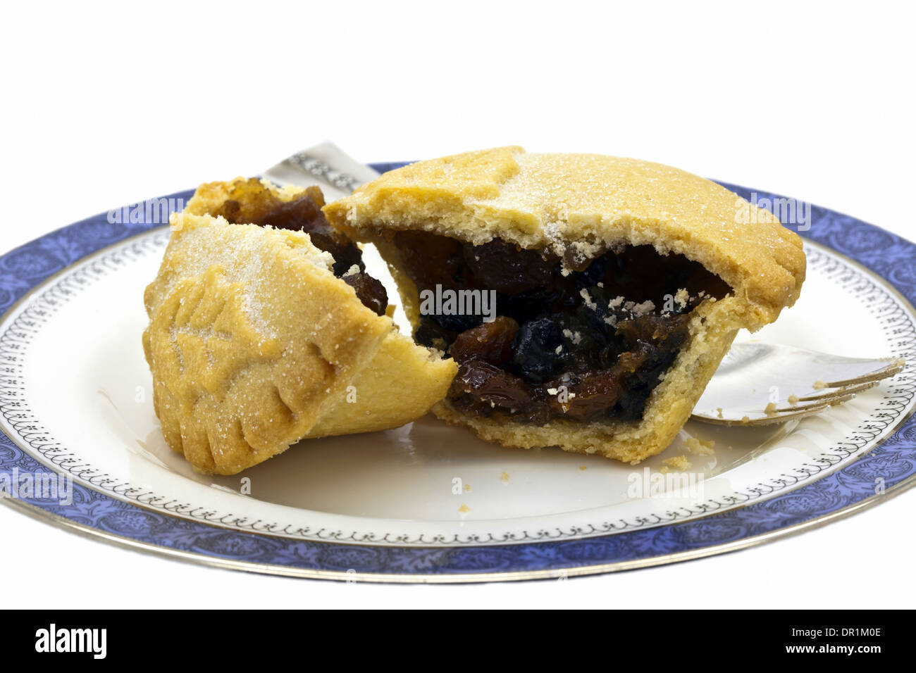 Mince pie on a dessert plate isolated on white Stock Photo - Alamy