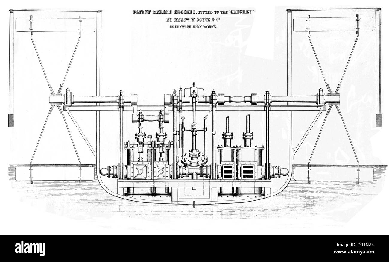 Patent Marine Engines Fitted to the Cricket By Mess'rs W Joyce & Co Greenwich Iron Works Stock Photo