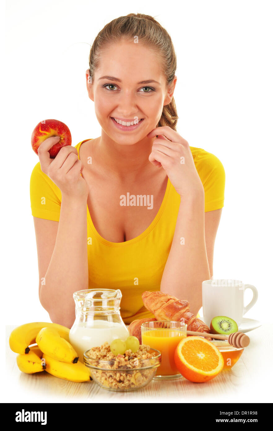 Young woman having breakfast. Balanced diet Stock Photo