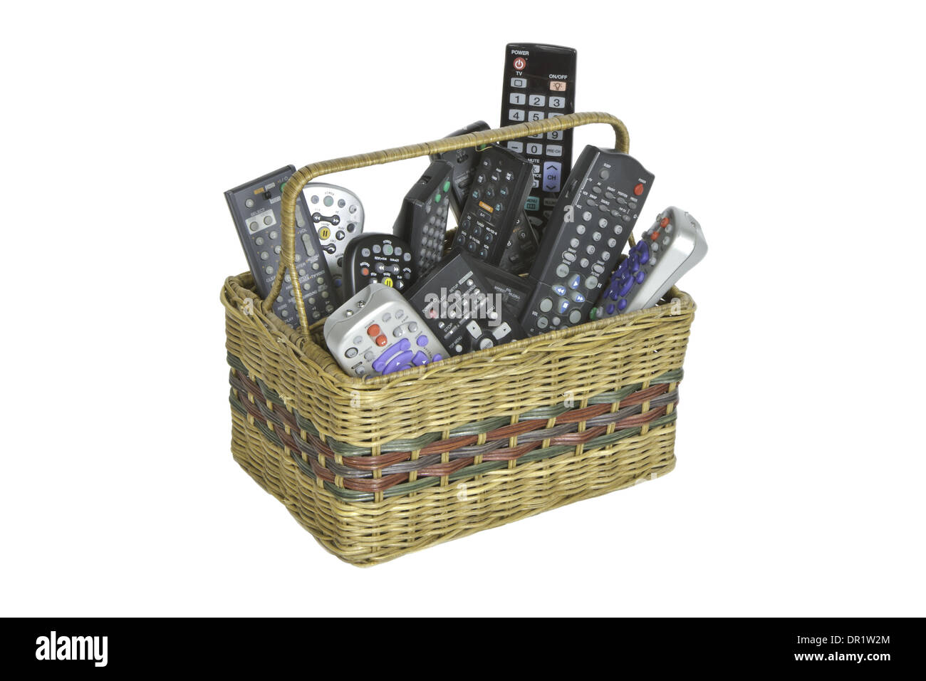 Small basket of many different remote controls for TV, satellite, DVD Stock  Photo - Alamy