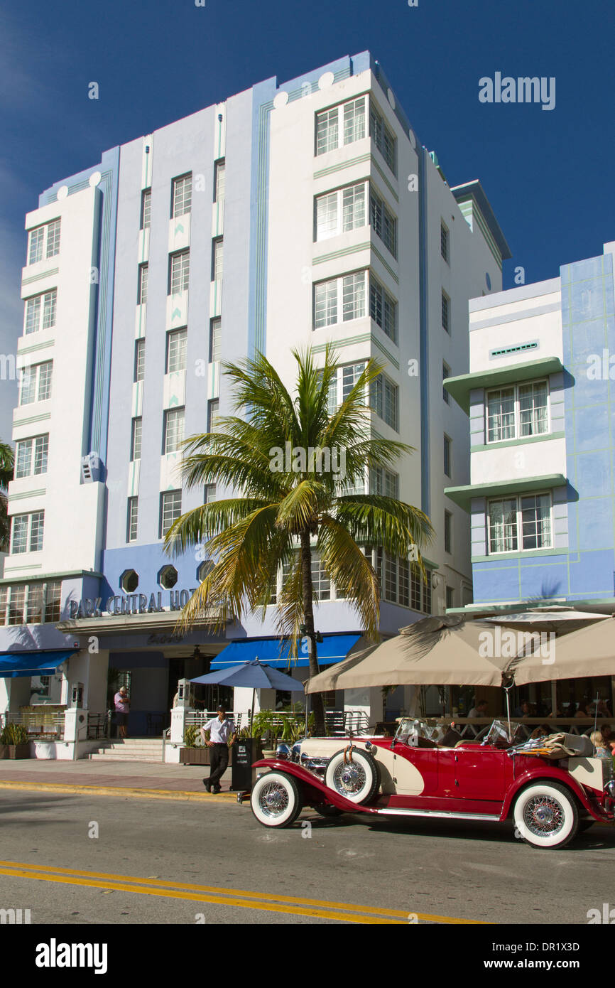 Moshe Levy vintage car parked on Miami's Ocean Drive Stock Photo