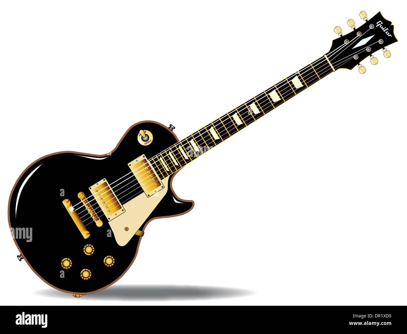 The definitive rock and roll guitar in black, isolated over a white