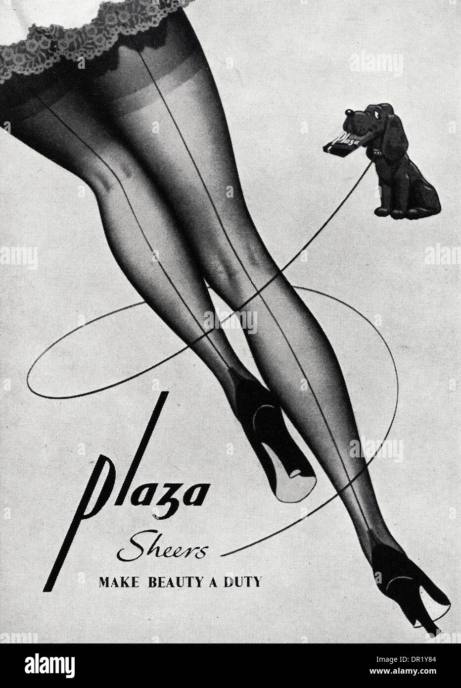 1950s advertisement advertising PLAZA stockings. Advert in womens fashion magazine circa 1952. Stock Photo