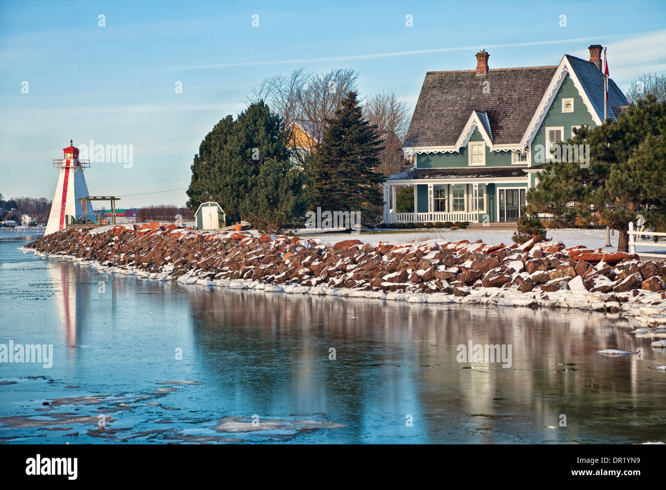 Lighthouse along picturesque waterfront of Charlottetown, Prince Edward