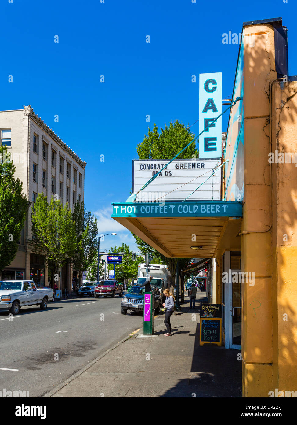 Cafe on 4th Avenue East in historic downtown Olympia, Washington , USA Stock Photo