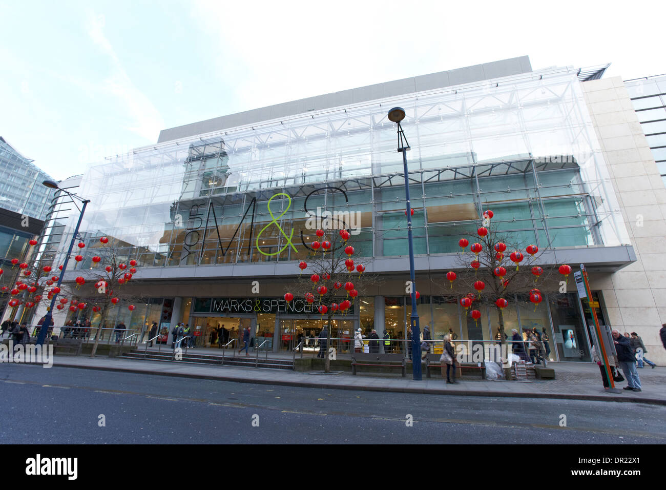 M & S store with Chinese New Year lanterns in Manchester UK Stock Photo