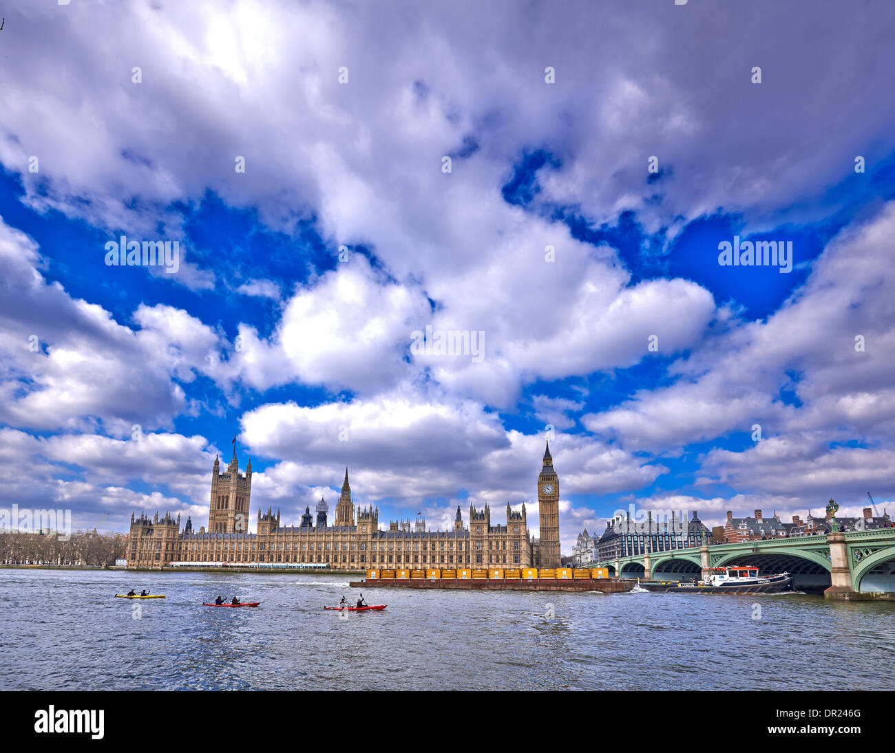 The Palace of Westminster is the meeting place of the House of Commons and the House of Lords Stock Photo