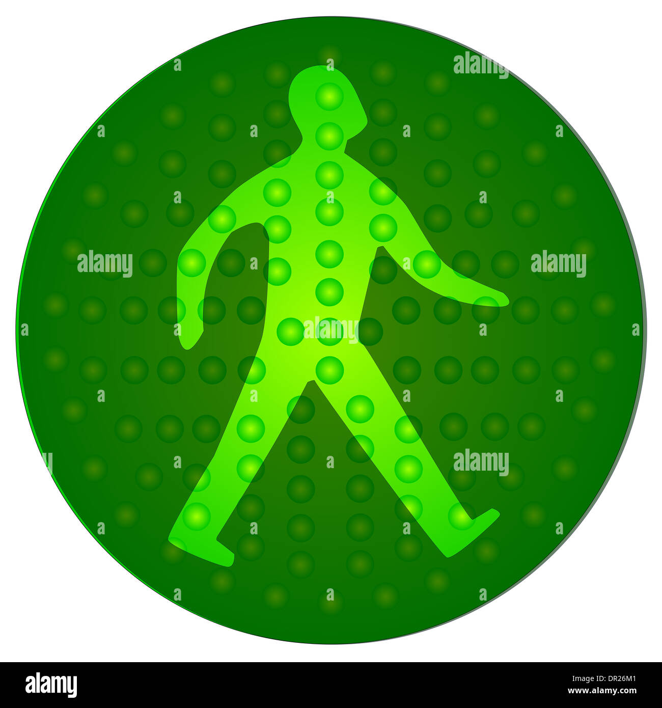 The green walking man from the traffic signal Stock Photo