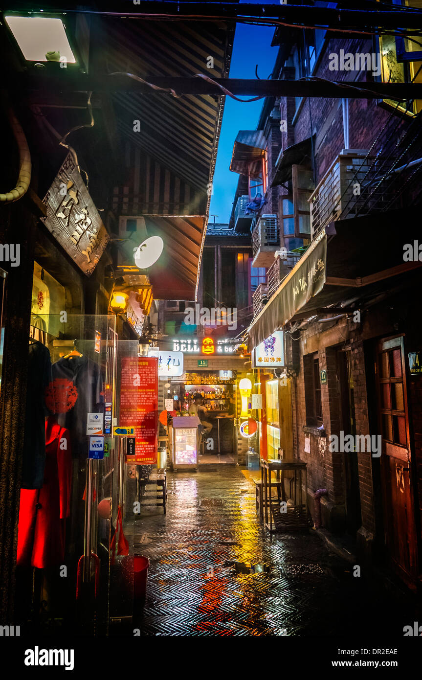 Night View of Tianzifang, Shanghai, China Stock Photo