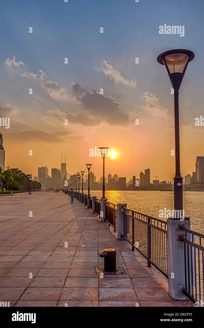 Shanghai Bund at Sunset, Shanghai, China Stock Photo