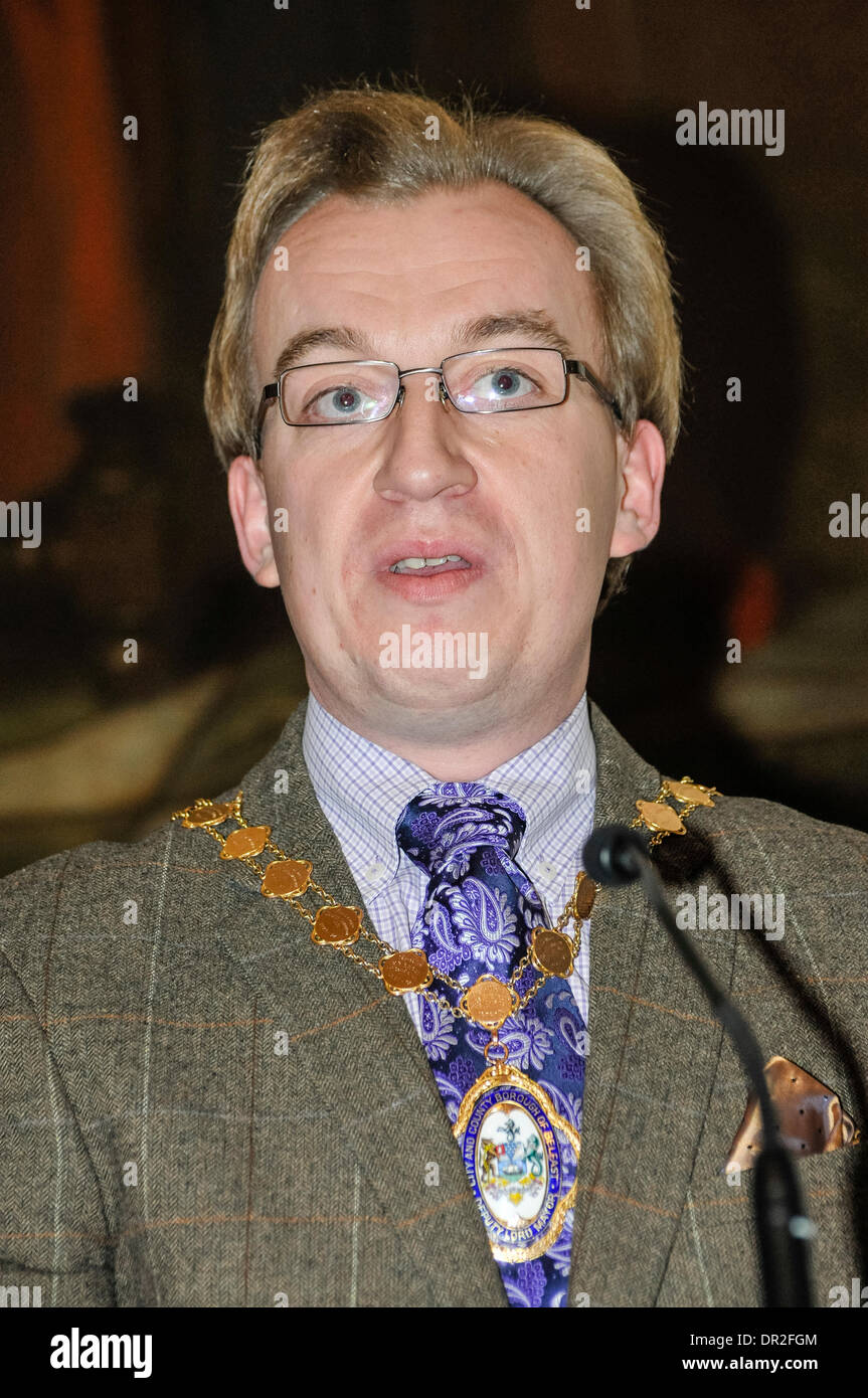 Belfast, Northern Ireland. 17 Jan 2014 Deputy Mayor, Christopher Stalford Credit Stephen